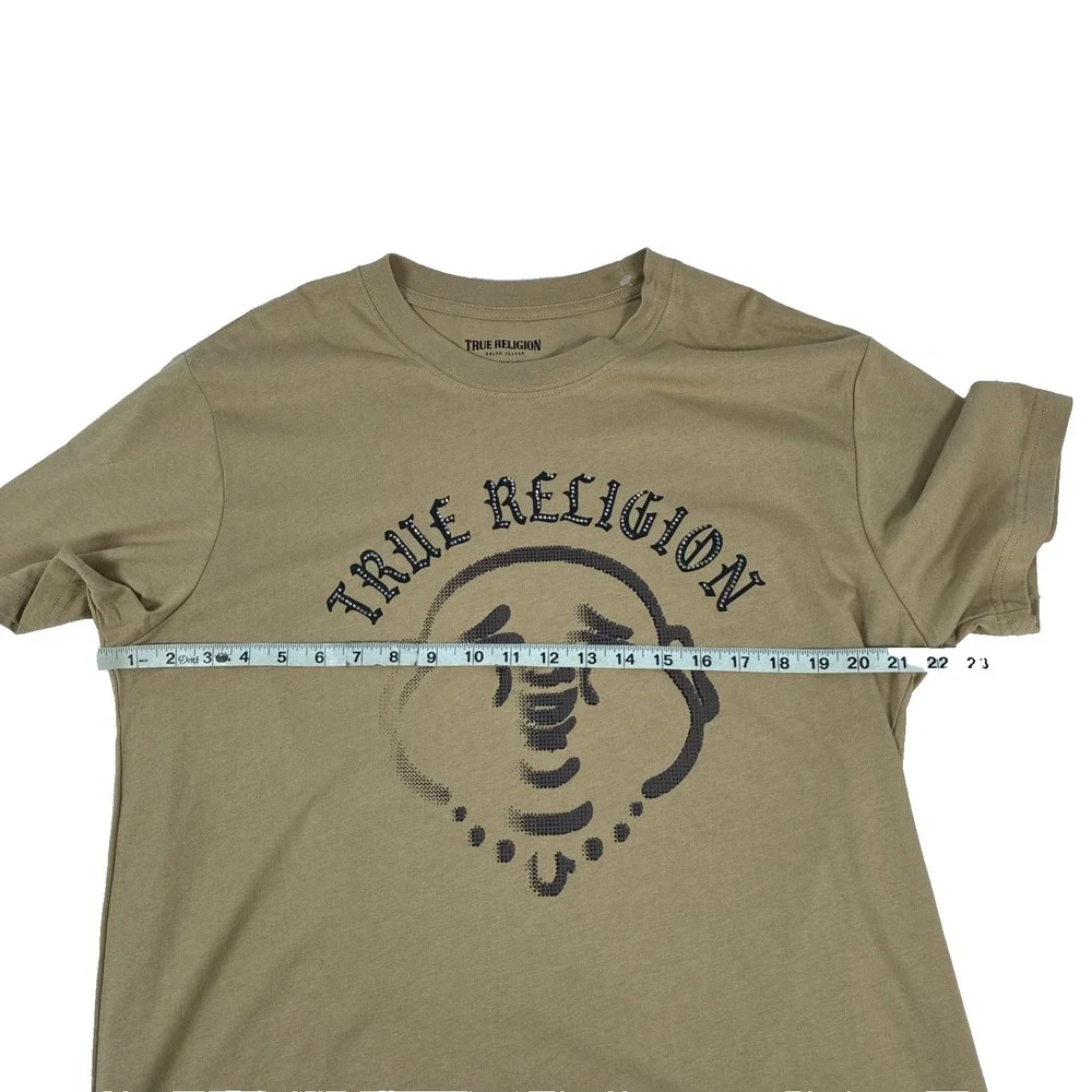 New True Religion Mens Stone Stud Buddha T-Shirt Size Medium NWT Beige